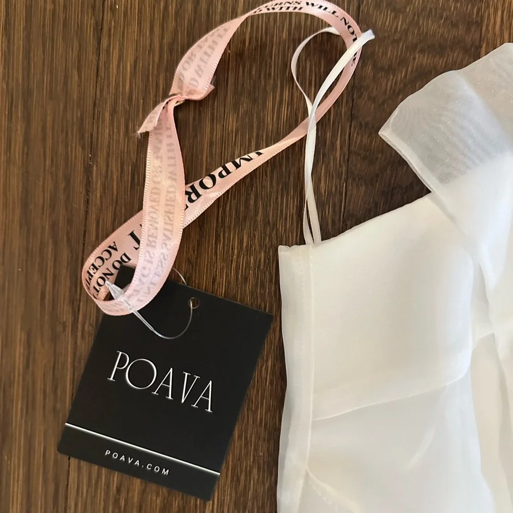 Elegant Strapless White Midi Dress with Draped Bodice - Picture 6 of 7